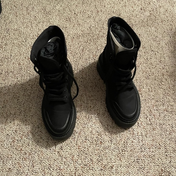 CELINE Canvas Leather Lace Up Combat Boots with Logo Size 35 - Picture 5 of 11